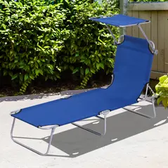 Outsunny Single Sun Lounger, with Awning and Reclining Back - Blue - 2