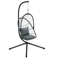 Outsunny Single Egg Chair, with Steel Frame Stand - Grey - 1
