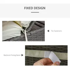 Outsunny Set of 2 Sun Lounger Cushions, Replacement Cushions for Rattan Furniture with Ties, 196 x 55 cm, Cushion ONLY, Cream White - 6