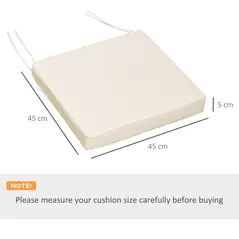Outsunny Set of 2 Garden Chair Cushions with Ties, 45 x 45 cm Replacement Cushions for Outdoor Furniture, Cream White - 3