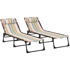 Outsunny Set of Two Folding Sun Loungers, with Four-Position Backs - Multicoloured - 1