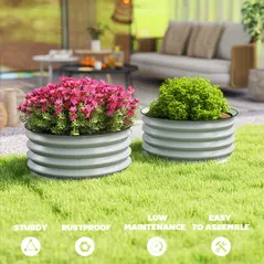 Outsunny Set of 2 Raised Garden Bed, Metal Planter Box with Safety Edging, Easy-to-assemble Stock Tank, Green - 7