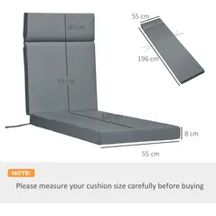 Outsunny Set of 2 Sun Lounger Cushions, Replacement Cushions for Rattan Furniture with Ties, 196 x 55 cm, Cushion ONLY, Dark Grey - 3