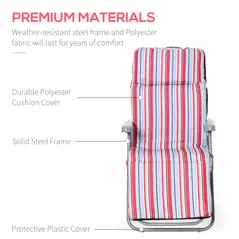 Outsunny Set of 2 Garden Sun Lounger Outdoor Reclining Seat Cushioned Seat Foldable Adjustable Recliner Red and White - 7