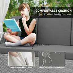 Outsunny Seven-Piece Rattan Garden Sofa Set, with Expanding Table - Light Grey - 7