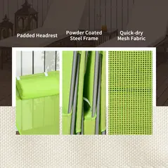 Outsunny Set of Two Steel Frame Sun Loungers, with Reclining Backs - Green - 6