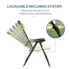 Outsunny Set of 2 Portable Folding Recliner Metal Outdoor Patio Chaise Lounge Chairs with Adjustable Backrest, Green - 5