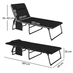 Outsunny Set of Two Reclining Sun Loungers - Black - 3