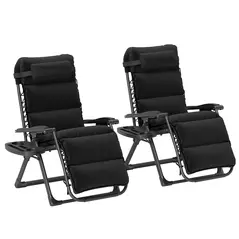 Outsunny Set of Two Reclining Sun Loungers, with Cushion - Black - 1