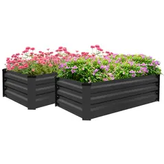 Outsunny Set of Two 100 x 60cm Steel Planter Boxes - Grey - 1