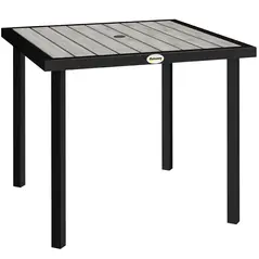 Outsunny Square Garden Dining Table with 5.4cm Parasol Hole, Slatted Top, Metal Frame, 86 x 86 x 71 cm, Light Grey - 1