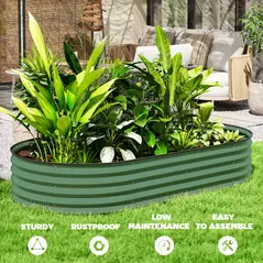 Outsunny Set of Two 181 x 93cm Steel Planters - Green - 8