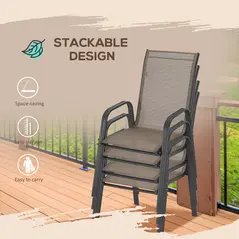 Outsunny Set of Four Stackable Mesh Seat Chairs - Grey - 5