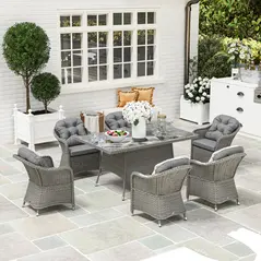 Outsunny Seven-Piece Rattan Dining Set - Light Grey - 2