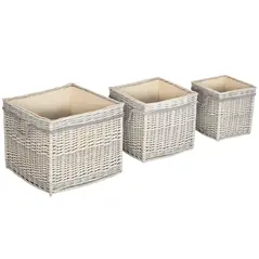 Outsunny Set of 3 Log Baskets for Wood Burner Indoor, Storage Basket with Lining and Rope Handles, Wicker Basket for Fireside Storage, Blankets, Beige - 1