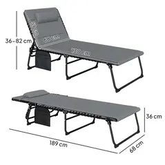 Outsunny Set of Two Reclining Sun Loungers - Charcoal Grey - 3