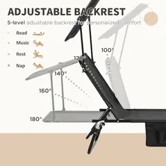 Outsunny Set of Two Folding Sun Loungers, with Adjustable Backs and Sun Canopies - Black - 4