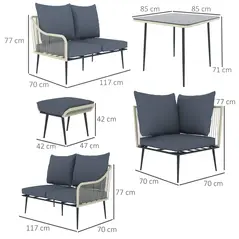 Outsunny Six-Piece Rattan Strong Garden Sofa Set - Grey - 3