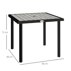 Outsunny Square Garden Dining Table with 5.4cm Parasol Hole, Slatted Top, Metal Frame, 86 x 86 x 71 cm, Light Grey - 3