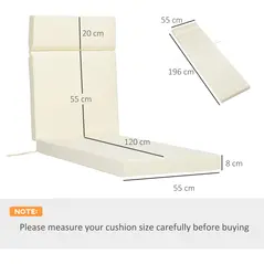 Outsunny Set of 2 Sun Lounger Cushions, Replacement Cushions for Rattan Furniture with Ties, 196 x 55 cm, Cushion ONLY, Cream White - 3