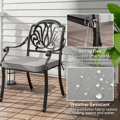 Outsunny Set of Two 45 x 45cm Garden Seat Cushions - Light Grey - 5