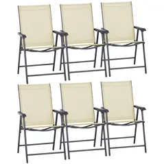 Outsunny Set of Six Folding Garden Chairs - Beige - 1