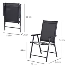 Outsunny Set of 4 Folding Garden Chairs, Metal Frame Garden Chairs Outdoor Patio Park Dining Seat with Breathable Mesh Seat, Black - 3