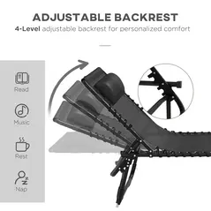 Outsunny Set of Two Folding Sun Loungers, with Four-Position Backs - Black - 4