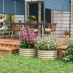 Outsunny Set of 2 Raised Garden Bed, Metal Planter Box with Safety Edging, Easy-to-assemble Stock Tank, Cream White - 2