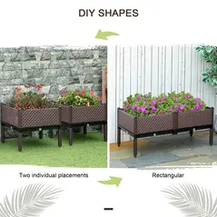 Outsunny Set of 2 Indoor/Outdoor Planter Boxes | Garden Raised Elevated Beds, Flowers Vegetables Fruits Herbs Container w/ Self-Watering Design Drainage Holes, Brown - 5