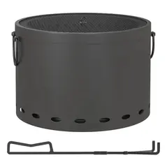 Outsunny Smokeless Fire Pit, 38cm Portable Wood Burning Firepit with Spark Screen and Poker, Low Smoke Camping Bonfire Stove for Garden Patio Picnic, Dark Grey - 1