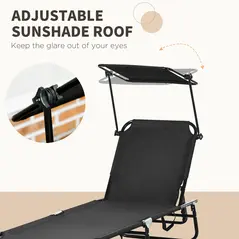 Outsunny Set of Two Folding Sun Loungers, with Adjustable Backs and Sun Canopies - Black - 5