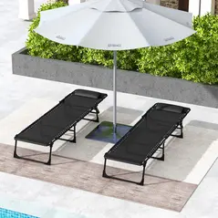 Outsunny Set of Two Folding Sun Loungers, with Four-Position Backs - Black - 7
