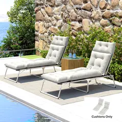 Outsunny Set of Two 190 x 56cm Sun Lounger Cushions - Light Grey - 2