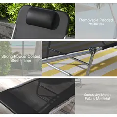 Outsunny Set of Two Steel Frame Sun Loungers, with Reclining Backs - Black - 5