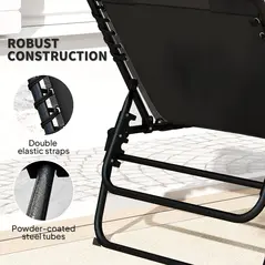 Outsunny Set of Two Reclining Sun Loungers - Black - 7