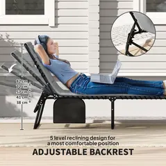 Outsunny Set of Two Reclining Sun Loungers - Charcoal Grey - 4