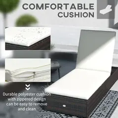 Outsunny Set of Two Rattan Sun Loungers, with Reclining Backs - Brown/Cream - 5