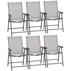 Outsunny Set of Six Folding Garden Chairs - Grey - 1