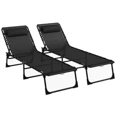 Outsunny Set of Two Folding Sun Loungers, with Four-Position Backs - Black - 1
