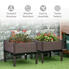 Outsunny Set of 2 Indoor/Outdoor Planter Boxes | Garden Raised Elevated Beds, Flowers Vegetables Fruits Herbs Container w/ Self-Watering Design Drainage Holes, Brown - 7