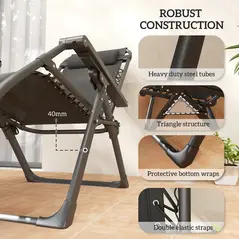 Outsunny Set of Two Reclining Sun Loungers, with Cushion - Black - 8