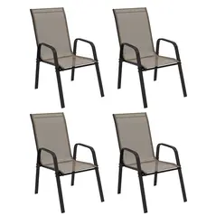 Outsunny Set of Four Stackable Mesh Seat Chairs - Grey - 1