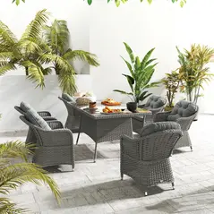 Outsunny Seven-Piece Rattan Dining Set - Light Grey - 9
