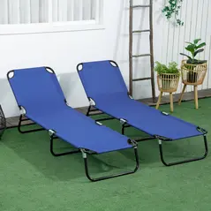 Outsunny Set of Two Metal Frame Folding Sun Loungers - Blue - 9