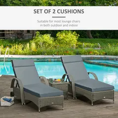 Outsunny Set of 2 Sun Lounger Cushions, Replacement Cushions for Rattan Furniture with Ties, 196 x 55 cm, Cushion ONLY, Dark Grey - 4