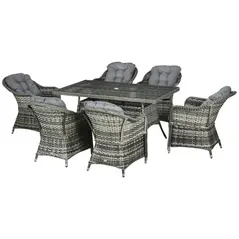 Outsunny Seven-Piece Rattan Dining Set - Grey - 1