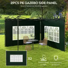 Outsunny Set of Two 3 x 3m Gazebo Frame Replacement Walls - Green - 4