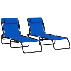 Outsunny Set of Two Folding Sun Loungers, with Four-Position Backs - Blue - 1