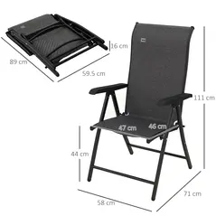 Outsunny Set of Four Folding Garden Chairs, with Seven-Position Adjustable Backs, Grey - 3